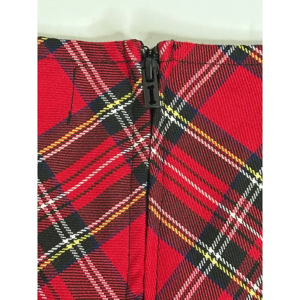 Royal Bones by Daang Mini Skirt Womens S Red Plaid Pleated Mall Goth Y2K Punk
